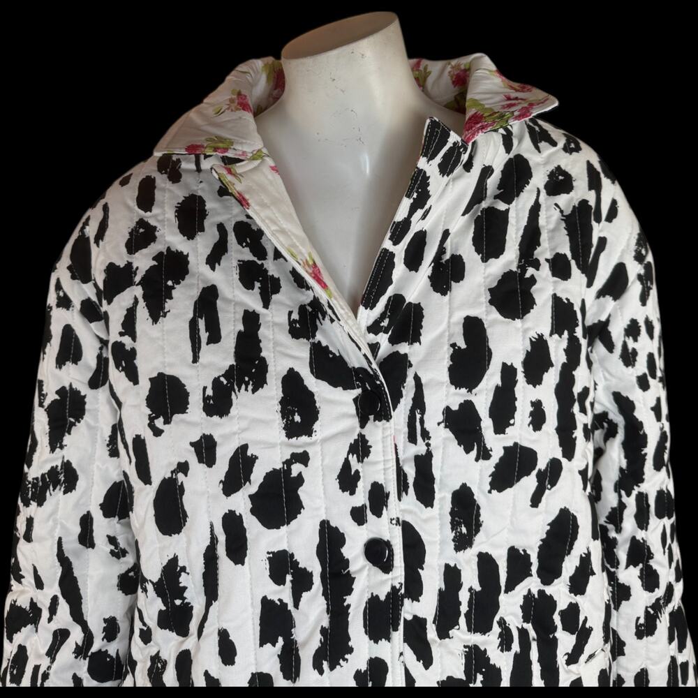 nicole by Nicole Miller Reversible Stretch Poplin Quilted Jacket Cream Floral L - Picture 4 of 15
